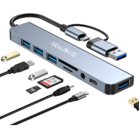 Багатофункціональний USB хаб концентратор 8 в 1 Zevmi 4 USB 3.0 та USB 2.0, 1 портом USB-C, портами Audio та TF/SD