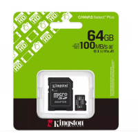 Карта памяти microSD 64Gb Kingston Canvas Select Plus Gen3 C10 UHS-I A1 V10 + SD адаптер (SDCS3/64GB)