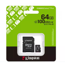 Карта пам'яті microSD 64Gb Kingston Canvas Select Plus Gen3 C10 UHS-I A1 V10 + SD адаптер (SDCS3/64GB)