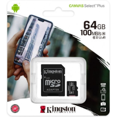 Карта пам'яті Kingston microSDXC 64GB Canvas Select Plus Class 10 UHS-I U1 V10 A1 + SD-адаптер (SDCS2/64GB) 