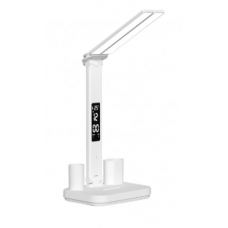 Світлодіодний настільний світильник Luxel 6W, акумулятор, USB, лед екран, органайзер (TL-16W) Білий